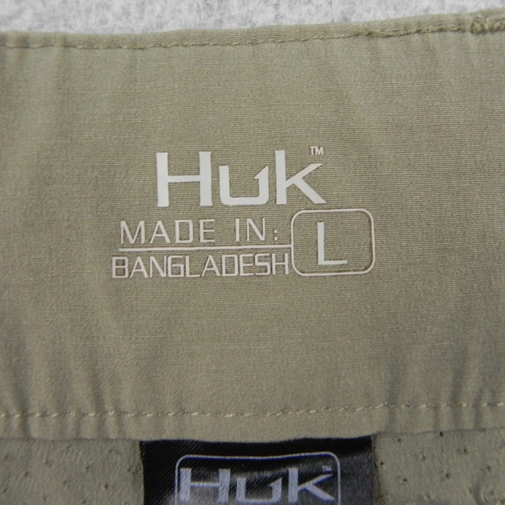 Huk Fishing Shorts Mens Large Khaki Tan Stretch Cargo Performance Hybrid Pockets